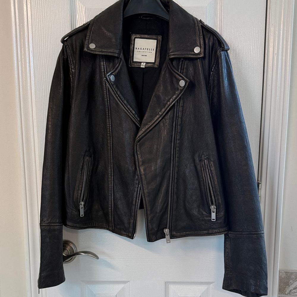 bagatelle Black/brown  Leather Asymmetrical Moto Jacket